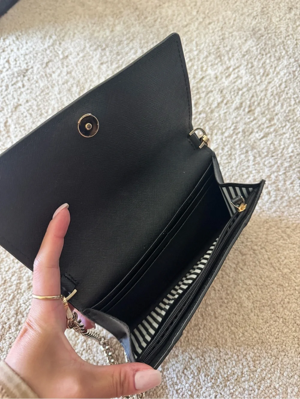 kate spade black leather chain crossbody bag with gold-tone logo